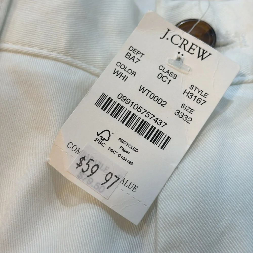 J.Crew Flex Slim Stretch Chino Pants White Men’s 33x32 NWT